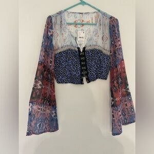 NWT Free People walk that walk bell sleeve crop top